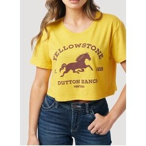 NWT Wrangler Yellowstone Crop Top Women's Size Large Yellow Western Graphic‎ Tee